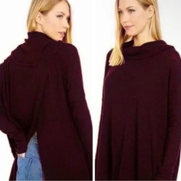 Free People Deep Burgundy Cowl Neck Sweater - Picture 2 of 5